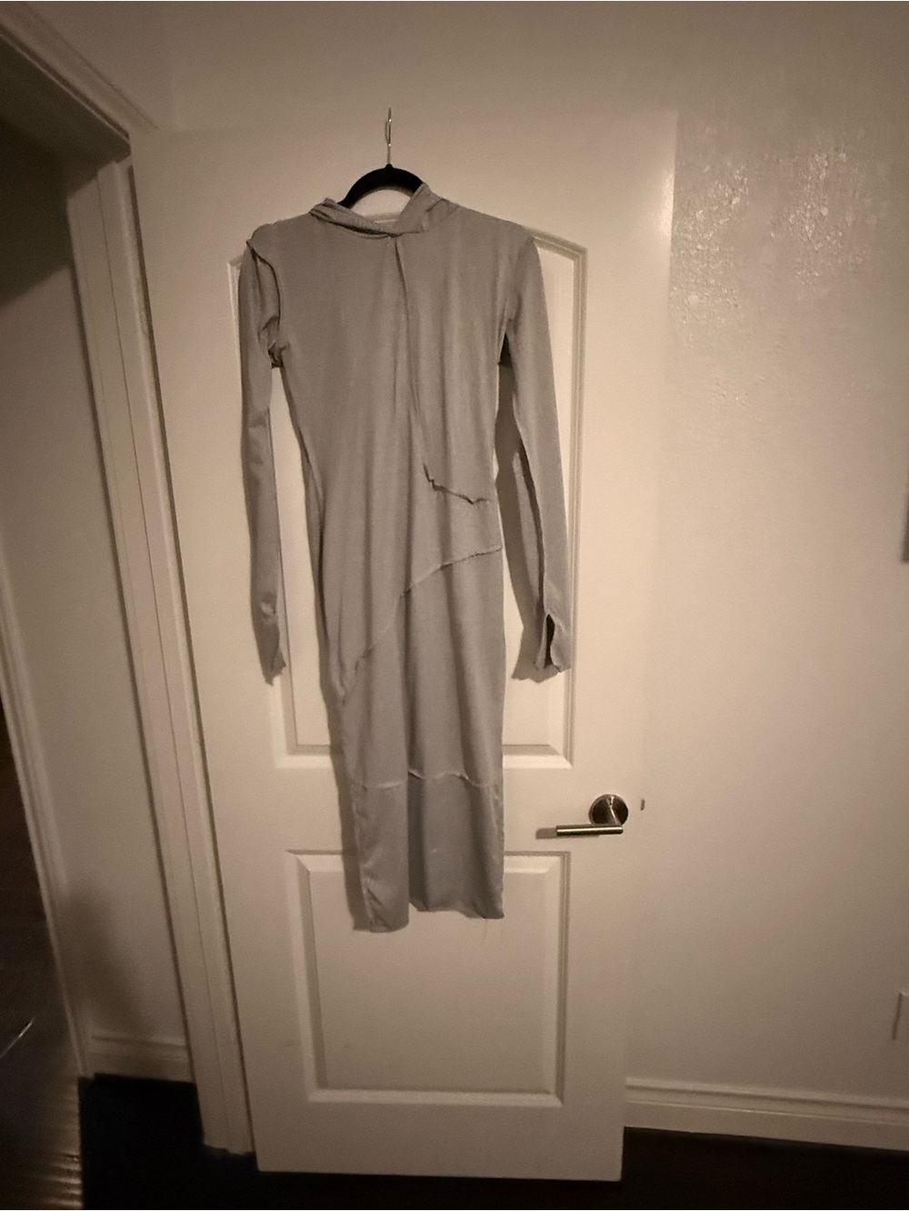 Long-Sleeve Hooded Midi Dress in Light Gray